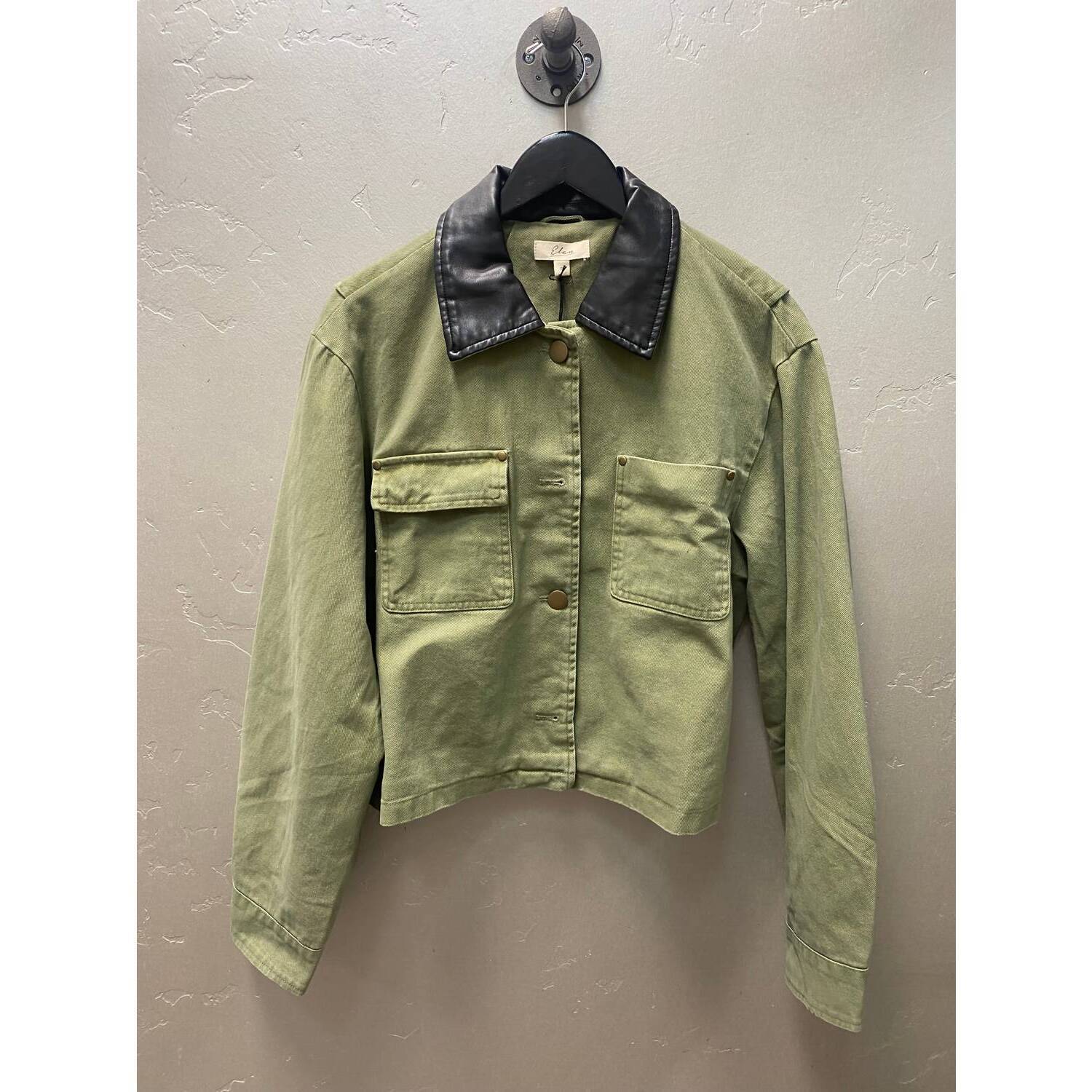New Elan Women's Leather Collar Jacket In Olive